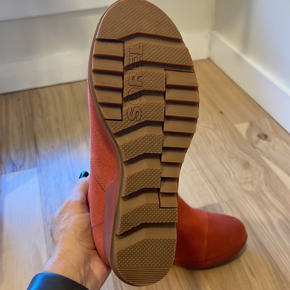 Sorel Women's Suede Ankle Booties in Rust Orange / Coral - Picture 3 of 5